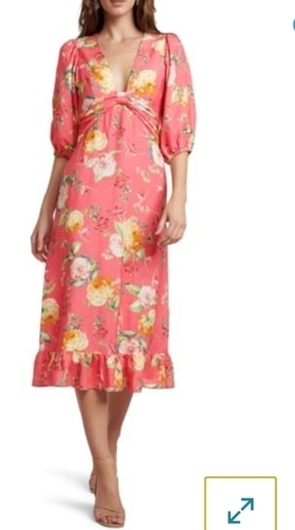 EVER New Floral Linen Blend Dress - Picture 1 of 16